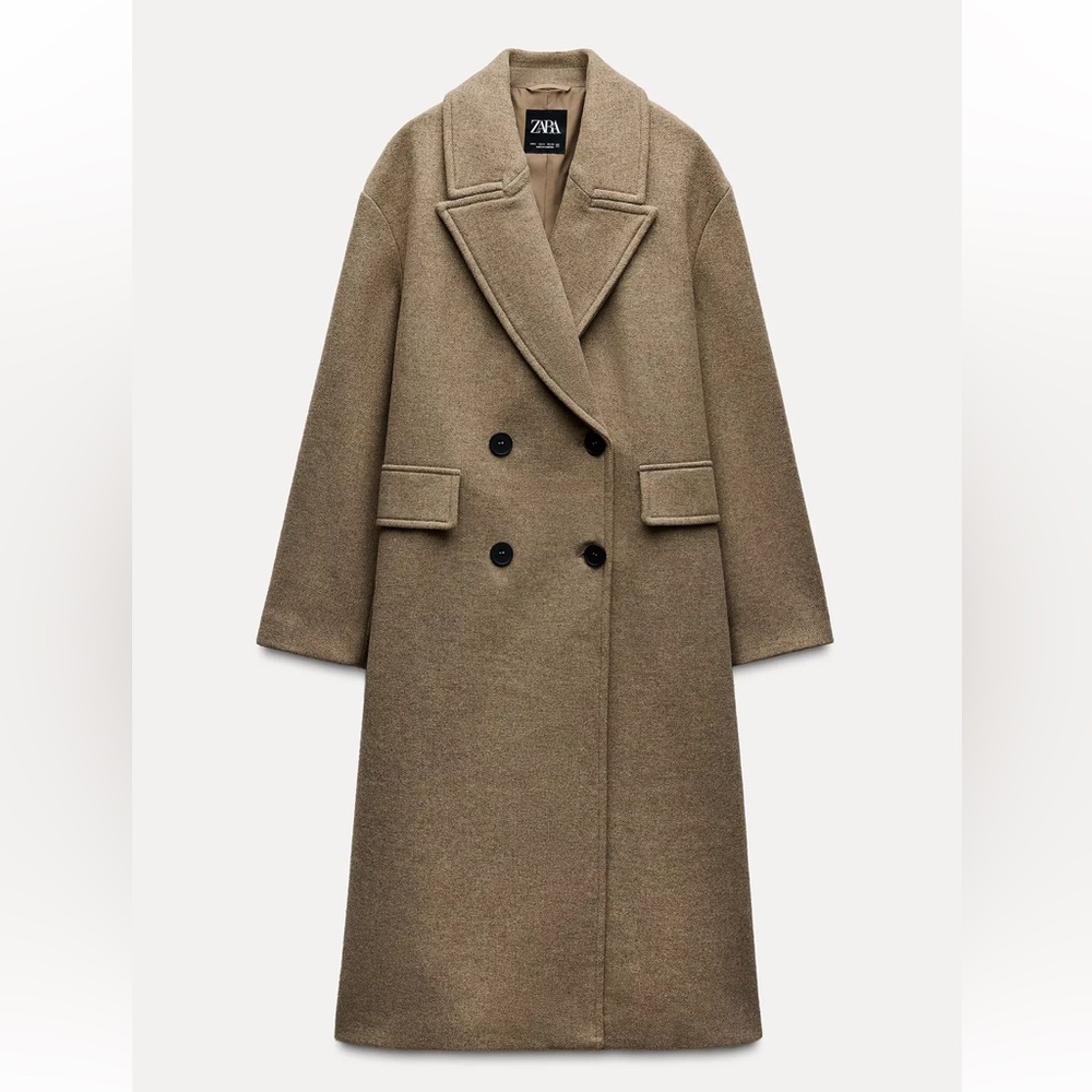 ZARA WOOL BLEND OVERSIZED COAT MINK TAUPE BROWN JACKET 3046/345/706 XS PEACOAT